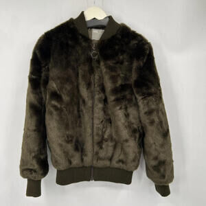 Women's ASOS Faux Fur Bomber Dark Olive Green Jacket 2/XS
